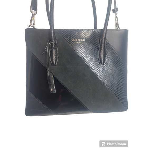 Kate Spade New York Eva Black Mixed Material Top Zip Satchel w/ Crossbody Strap - Picture 9 of 9